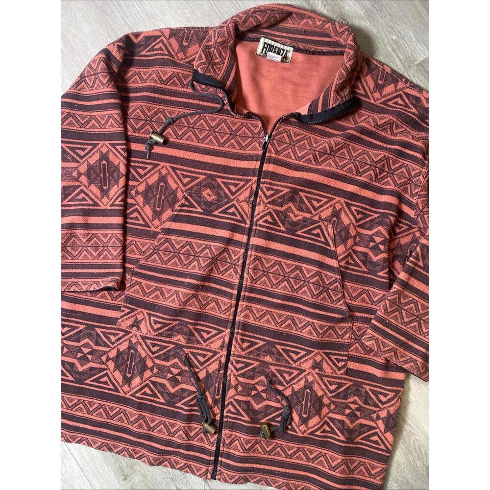FORENZA Sweater Men’s  M Vintage Geometric Aztec Print Full Zip Stoner Hippy